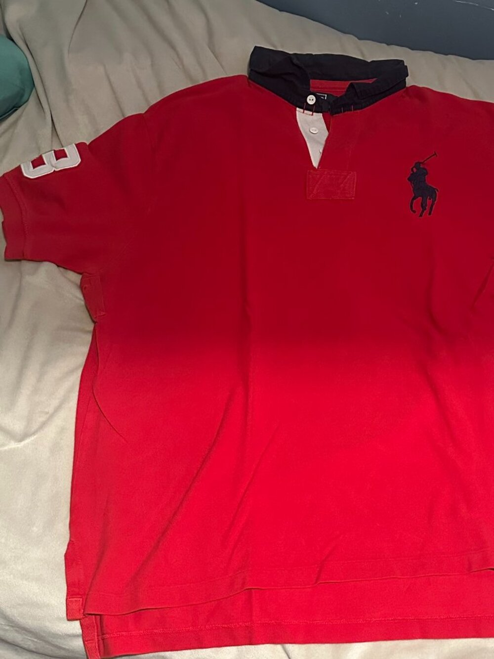 Red Ralph Lauren polo shirt - big pony + "3" on the sleeve
